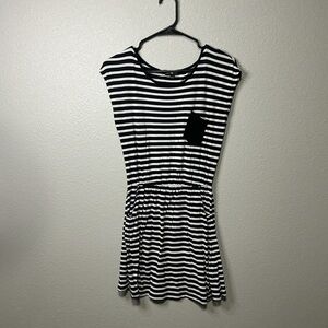 Cache Cache Black White Striped Dress Pocket Stretch Size Small Casual